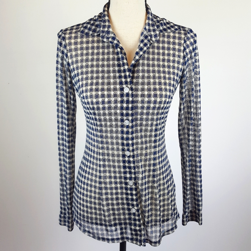 Vintage Y2K nylon print long sleeve button down top size small